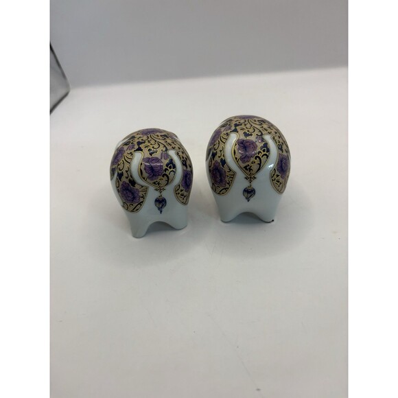 Elephant Ceramic/Porcelain Painted Gold And Purple Salt And Pepper Shakers - Picture 6 of 8